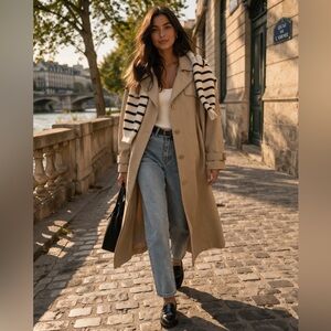 Vintage George Richards Rayon Blend Trench Coat Tan Long Jacket Classic Chic